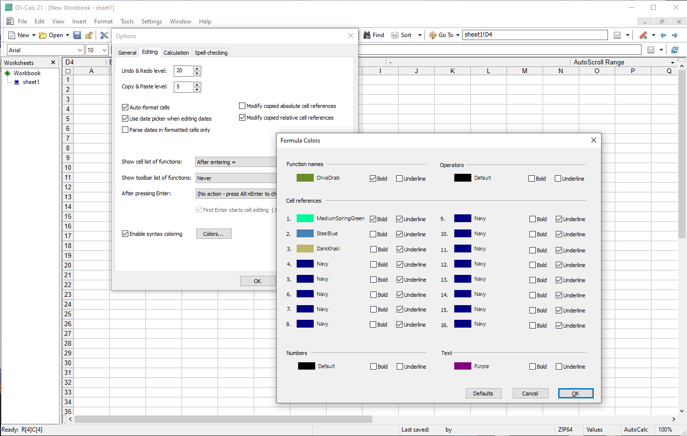 Define your own color schemes in edited formulas.