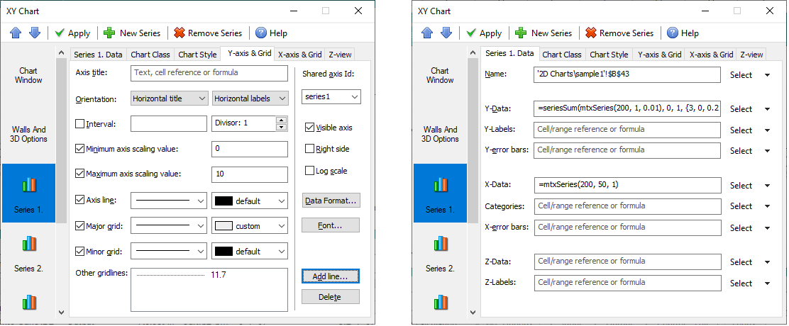 Easily definable data point labels, up to 16 chart axes, x-, y-, z-data series of any size.